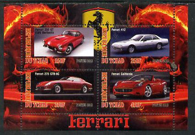 Chad 2013 Ferrari Cars #1 perf sheetlet containing 4 values unmounted mint