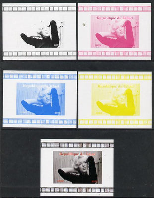 Chad 2013 Marilyn Monroe #1 individual deluxe sheetlet - the set of 5 imperf progressive colour proofs comprising the 4 basic colours plus all 4-colour composite unmounted mint.