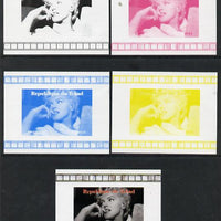 Chad 2013 Marilyn Monroe #2 individual deluxe sheetlet - the set of 5 imperf progressive colour proofs comprising the 4 basic colours plus all 4-colour composite unmounted mint.