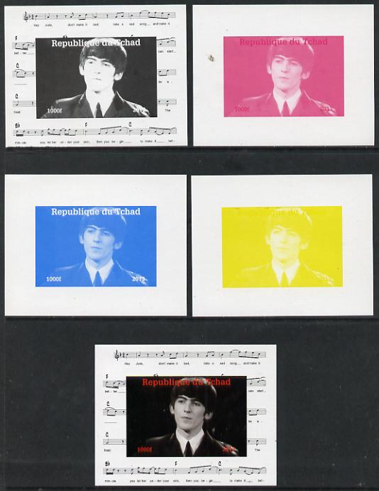 Chad 2013 The Beatles - George Harrison #2 individual deluxe sheetlet - the set of 5 imperf progressive colour proofs comprising the 4 basic colours plus all 4-colour composite unmounted mint.