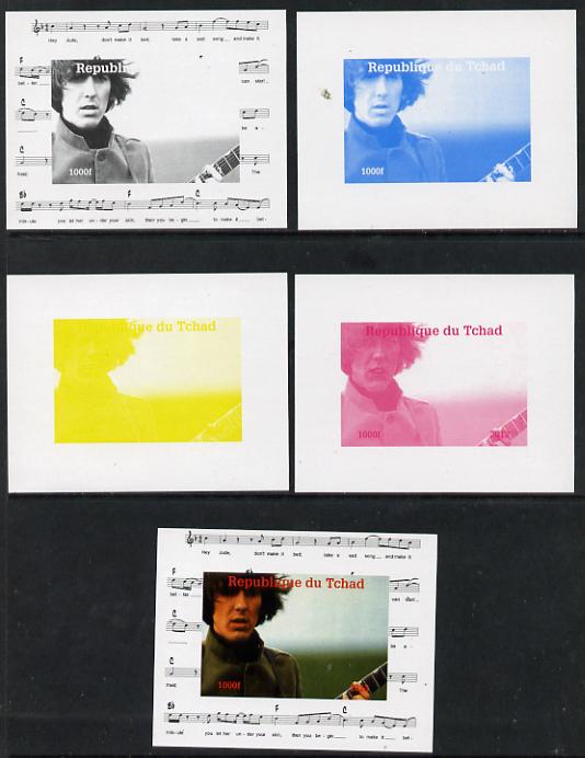 Chad 2013 The Beatles - George Harrison #3 individual deluxe sheetlet - the set of 5 imperf progressive colour proofs comprising the 4 basic colours plus all 4-colour composite unmounted mint.