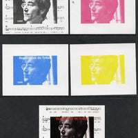 Chad 2013 The Beatles - John Lennon #1 individual deluxe sheetlet - the set of 5 imperf progressive colour proofs comprising the 4 basic colours plus all 4-colour composite unmounted mint.