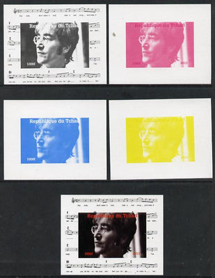 Chad 2013 The Beatles - John Lennon #1 individual deluxe sheetlet - the set of 5 imperf progressive colour proofs comprising the 4 basic colours plus all 4-colour composite unmounted mint.