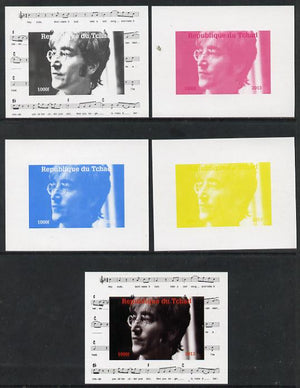 Chad 2013 The Beatles - John Lennon #1 individual deluxe sheetlet - the set of 5 imperf progressive colour proofs comprising the 4 basic colours plus all 4-colour composite unmounted mint.