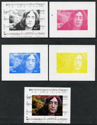 Chad 2013 The Beatles - John Lennon #2 individual deluxe sheetlet - the set of 5 imperf progressive colour proofs comprising the 4 basic colours plus all 4-colour composite unmounted mint.