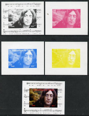 Chad 2013 The Beatles - John Lennon #2 individual deluxe sheetlet - the set of 5 imperf progressive colour proofs comprising the 4 basic colours plus all 4-colour composite unmounted mint.