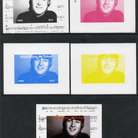 Chad 2013 The Beatles - John Lennon #3 individual deluxe sheetlet - the set of 5 imperf progressive colour proofs comprising the 4 basic colours plus all 4-colour composite unmounted mint.