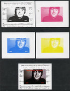 Chad 2013 The Beatles - John Lennon #3 individual deluxe sheetlet - the set of 5 imperf progressive colour proofs comprising the 4 basic colours plus all 4-colour composite unmounted mint.