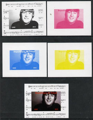 Chad 2013 The Beatles - John Lennon #3 individual deluxe sheetlet - the set of 5 imperf progressive colour proofs comprising the 4 basic colours plus all 4-colour composite unmounted mint.