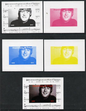 Chad 2013 The Beatles - John Lennon #3 individual deluxe sheetlet - the set of 5 imperf progressive colour proofs comprising the 4 basic colours plus all 4-colour composite unmounted mint.