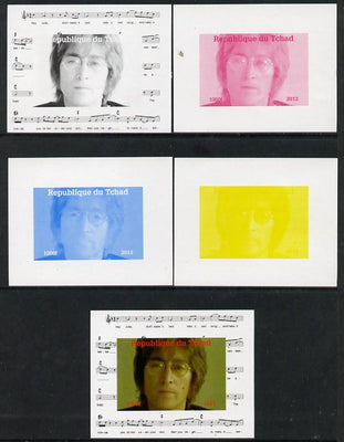 Chad 2013 The Beatles - John Lennon #4 individual deluxe sheetlet - the set of 5 imperf progressive colour proofs comprising the 4 basic colours plus all 4-colour composite unmounted mint.
