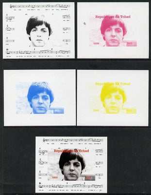 Chad 2013 The Beatles - Paul McCartney #1 individual deluxe sheetlet - the set of 5 imperf progressive colour proofs comprising the 4 basic colours plus all 4-colour composite unmounted mint.