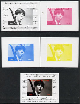 Chad 2013 The Beatles - Paul McCartney #2 individual deluxe sheetlet - the set of 5 imperf progressive colour proofs comprising the 4 basic colours plus all 4-colour composite unmounted mint.