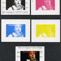 Chad 2013 The Beatles - Paul McCartney #3 individual deluxe sheetlet - the set of 5 imperf progressive colour proofs comprising the 4 basic colours plus all 4-colour composite unmounted mint.