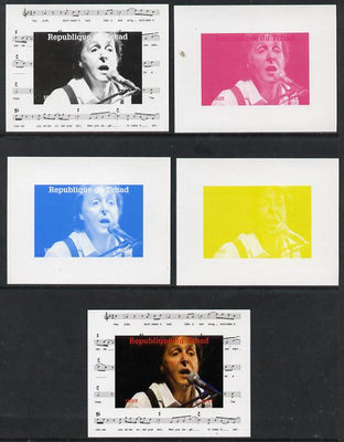 Chad 2013 The Beatles - Paul McCartney #3 individual deluxe sheetlet - the set of 5 imperf progressive colour proofs comprising the 4 basic colours plus all 4-colour composite unmounted mint.