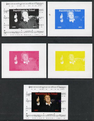 Chad 2013 The Beatles - Paul McCartney #4 individual deluxe sheetlet - the set of 5 imperf progressive colour proofs comprising the 4 basic colours plus all 4-colour composite unmounted mint.