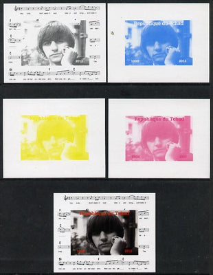 Chad 2013 The Beatles - Ringo Starr #2 individual deluxe sheetlet - the set of 5 imperf progressive colour proofs comprising the 4 basic colours plus all 4-colour composite unmounted mint.