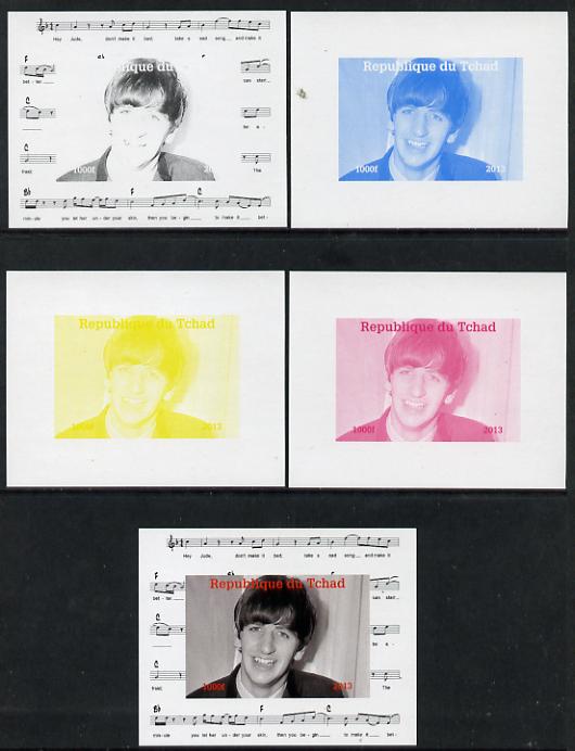 Chad 2013 The Beatles - Ringo Starr #3 individual deluxe sheetlet - the set of 5 imperf progressive colour proofs comprising the 4 basic colours plus all 4-colour composite unmounted mint.