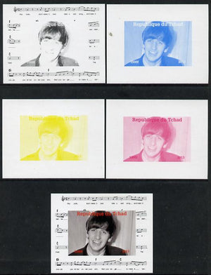 Chad 2013 The Beatles - Ringo Starr #3 individual deluxe sheetlet - the set of 5 imperf progressive colour proofs comprising the 4 basic colours plus all 4-colour composite unmounted mint.