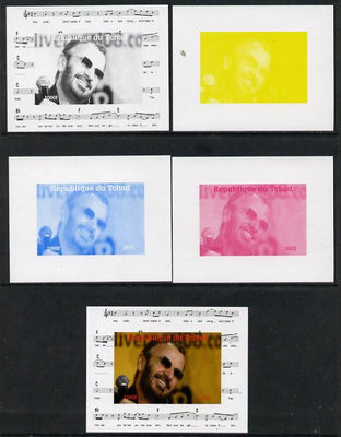 Chad 2013 The Beatles - Ringo Starr #4 individual deluxe sheetlet - the set of 5 imperf progressive colour proofs comprising the 4 basic colours plus all 4-colour composite unmounted mint.