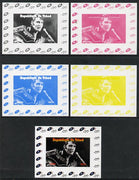 Chad 2013 Elvis Presley #01 individual deluxe sheetlet - the set of 5 imperf progressive colour proofs comprising the 4 basic colours plus all 4-colour composite unmounted mint.