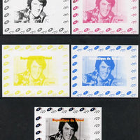 Chad 2013 Elvis Presley #02 individual deluxe sheetlet - the set of 5 imperf progressive colour proofs comprising the 4 basic colours plus all 4-colour composite unmounted mint.