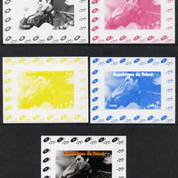 Chad 2013 Elvis Presley #04 individual deluxe sheetlet - the set of 5 imperf progressive colour proofs comprising the 4 basic colours plus all 4-colour composite unmounted mint.