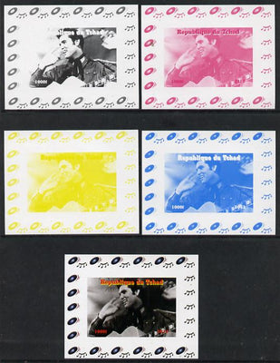 Chad 2013 Elvis Presley #04 individual deluxe sheetlet - the set of 5 imperf progressive colour proofs comprising the 4 basic colours plus all 4-colour composite unmounted mint.