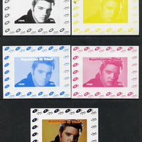 Chad 2013 Elvis Presley #05 individual deluxe sheetlet - the set of 5 imperf progressive colour proofs comprising the 4 basic colours plus all 4-colour composite unmounted mint.