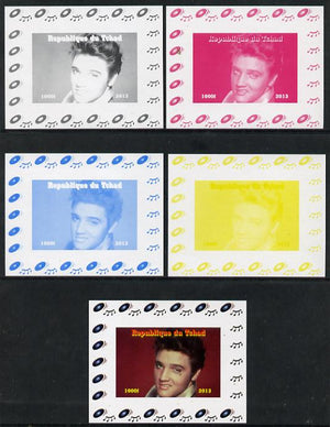 Chad 2013 Elvis Presley #06 individual deluxe sheetlet - the set of 5 imperf progressive colour proofs comprising the 4 basic colours plus all 4-colour composite unmounted mint.