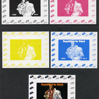 Chad 2013 Elvis Presley #08 individual deluxe sheetlet - the set of 5 imperf progressive colour proofs comprising the 4 basic colours plus all 4-colour composite unmounted mint.