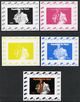 Chad 2013 Elvis Presley #08 individual deluxe sheetlet - the set of 5 imperf progressive colour proofs comprising the 4 basic colours plus all 4-colour composite unmounted mint.