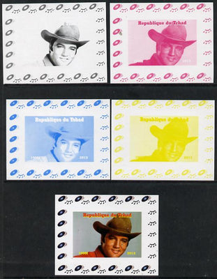 Chad 2013 Elvis Presley #09 individual deluxe sheetlet - the set of 5 imperf progressive colour proofs comprising the 4 basic colours plus all 4-colour composite unmounted mint.