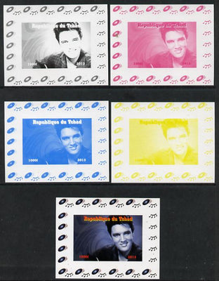 Chad 2013 Elvis Presley #10 individual deluxe sheetlet - the set of 5 imperf progressive colour proofs comprising the 4 basic colours plus all 4-colour composite unmounted mint.
