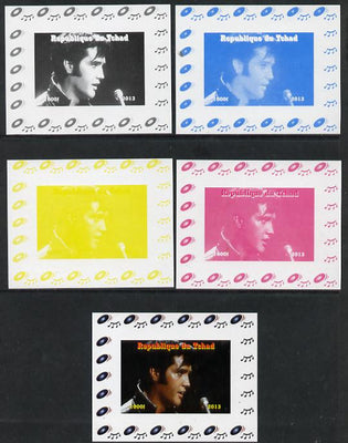 Chad 2013 Elvis Presley #11 individual deluxe sheetlet - the set of 5 imperf progressive colour proofs comprising the 4 basic colours plus all 4-colour composite unmounted mint.