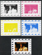 Chad 2013 Elvis Presley #12 individual deluxe sheetlet - the set of 5 imperf progressive colour proofs comprising the 4 basic colours plus all 4-colour composite unmounted mint.