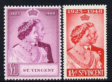 St Vincent 1948 KG6 Royal Silver Wedding perf set of 2 unmounted mint, SG 162-3