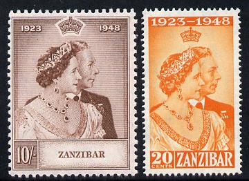 Zanzibar 1949 KG6 Royal Silver Wedding perf set of 2 unmounted mint, SG 333-34