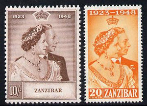 Zanzibar 1949 KG6 Royal Silver Wedding perf set of 2 unmounted mint, SG 333-34