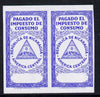 Nicaragua Pagado el Impuesto de Consumo imperf proof pair of frame only in blue on ungummed paper