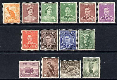 Australia 1937-49 KG6 definitive set complete 1/2d to 1s P15x14, 14 values mounted mint, SG 179-92