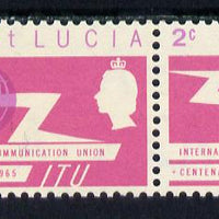 St Lucia 1965 ITU 2c horiz pair, one stamp with 'broken U' in Communications unmounted mint