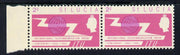 St Lucia 1965 ITU 2c horiz pair, one stamp with 'broken U' in Communications unmounted mint