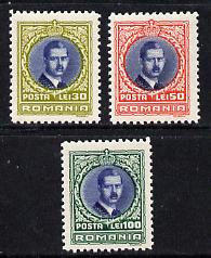 Rumania 1931 King Caril II set of 3 unmounted mint, SG 1191-93