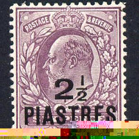British Levant 1910 2.5pi on KE7 6d dull purple mounted mint SG 24