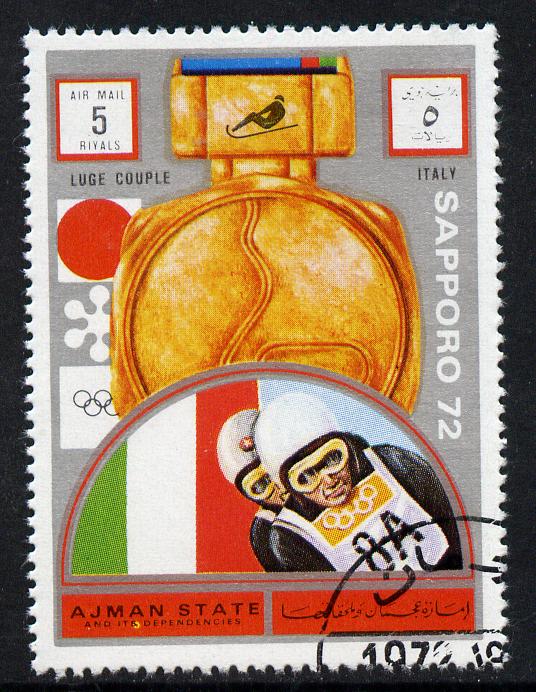 Ajman 1972 Sapporo Winter Olympic Gold Medallists - Italy Two-man Bob Sled 5r cto used Michel 1668