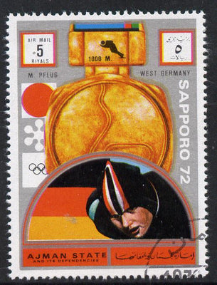Ajman 1972 Sapporo Winter Olympic Gold Medallists - West Germany Pflug Speed Skating 5r cto used Michel 1645