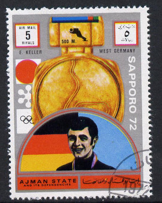 Ajman 1972 Sapporo Winter Olympic Gold Medallists - West Germany Keller Speed Skating 5r cto used Michel 1662