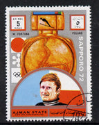 Ajman 1972 Sapporo Winter Olympic Gold Medallists - Poland Fortuna Ski Jumping 5r cto used Michel 1665