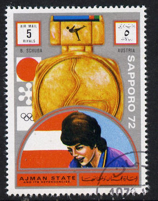 Ajman 1972 Sapporo Winter Olympic Gold Medallists - Austria Schuba Figure Skating 5r cto used Michel 1658